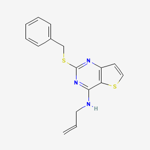 molecular formula C16H15N3S2 B2750125 N-烯丙基-2-(苄基磺酰)噻吩并[3,2-d]嘧啶-4-胺 CAS No. 478067-40-2