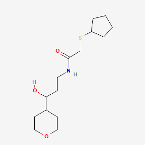 molecular formula C15H27NO3S B2750126 2-(cyclopentylthio)-N-(3-hydroxy-3-(tetrahydro-2H-pyran-4-yl)propyl)acetamide CAS No. 2034449-95-9