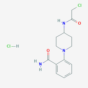 molecular formula C14H19Cl2N3O2 B2750127 2-[4-[(2-Chloroacetyl)amino]piperidin-1-yl]benzamide;hydrochloride CAS No. 2411244-89-6