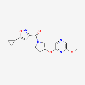 molecular formula C16H18N4O4 B2750137 (5-Cyclopropylisoxazol-3-yl)(3-((6-methoxypyrazin-2-yl)oxy)pyrrolidin-1-yl)methanone CAS No. 2034580-04-4