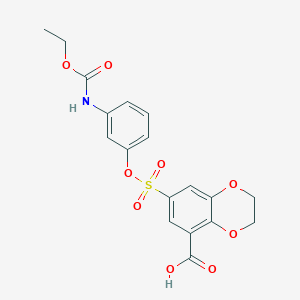 molecular formula C18H17NO9S B2750146 7-({3-[(Ethoxycarbonyl)amino]phenoxy}sulfonyl)-2,3-dihydro-1,4-benzodioxine-5-carboxylic acid CAS No. 1209657-35-1