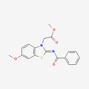 molecular formula C18H16N2O4S B2750151 甲基 2-(2-苯甲酰亚胺基-6-甲氧基-1,3-苯并噻唑-3-基)乙酸酯 CAS No. 865199-60-6