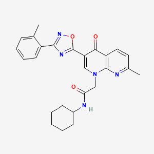 molecular formula C26H27N5O3 B2750163 N-环己基-2-(7-甲基-4-氧代-3-(3-(邻甲苯基)-1,2,4-噁二唑-5-基)-1,8-萘啉-1(4H)-基)乙酰胺 CAS No. 1032001-52-7