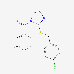 (2-((4-chlorobenzyl)thio)-4,5-dihydro-1H-imidazol-1-yl)(3-fluorophenyl)methanone