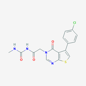 molecular formula C16H13ClN4O3S B275017 2-[5-(4-chlorophenyl)-4-oxothieno[2,3-d]pyrimidin-3-yl]-N-(methylcarbamoyl)acetamide 