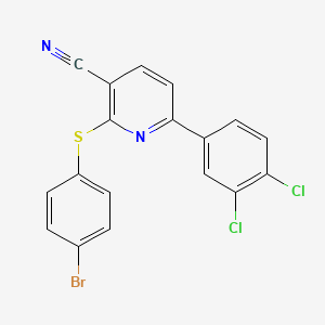 molecular formula C18H9BrCl2N2S B2750174 2-[(4-Bromophenyl)sulfanyl]-6-(3,4-dichlorophenyl)nicotinonitrile CAS No. 252059-66-8