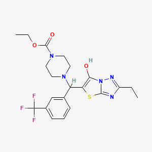 molecular formula C21H24F3N5O3S B2750176 乙酸乙酯 4-((2-乙基-6-羟基噻唑并[3,2-b][1,2,4]三唑-5-基)(3-(三氟甲基)苯基)甲基)哌嗪-1-甲酸酯 CAS No. 886913-45-7