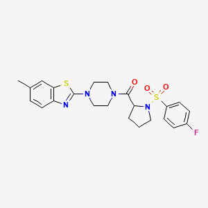 molecular formula C23H25FN4O3S2 B2750178 (1-((4-Fluorophenyl)sulfonyl)pyrrolidin-2-yl)(4-(6-methylbenzo[d]thiazol-2-yl)piperazin-1-yl)methanone CAS No. 1048642-88-1