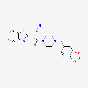 (E)-3-[4-(1,3-benzodioxol-5-ylmethyl)piperazin-1-yl]-2-(1,3-benzothiazol-2-yl)prop-2-enenitrile