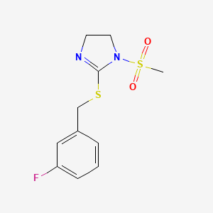 molecular formula C11H13FN2O2S2 B2750243 2-[(3-氟苯基)甲基硫代]-1-甲基磺酰-4,5-二氢咪唑 CAS No. 868216-68-6