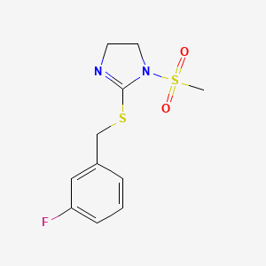 molecular formula C11H13FN2O2S2 B2750243 2-[(3-Fluorophenyl)methylsulfanyl]-1-methylsulfonyl-4,5-dihydroimidazole CAS No. 868216-68-6