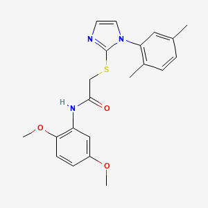 molecular formula C21H23N3O3S B2750246 N-(2,5-dimethoxyphenyl)-2-((1-(2,5-dimethylphenyl)-1H-imidazol-2-yl)thio)acetamide CAS No. 897615-54-2