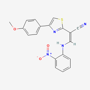 molecular formula C19H14N4O3S B2750251 (Z)-2-(4-(4-methoxyphenyl)thiazol-2-yl)-3-((2-nitrophenyl)amino)acrylonitrile CAS No. 476676-60-5