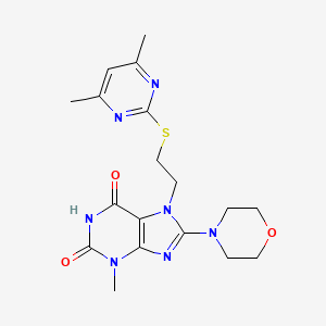 molecular formula C18H23N7O3S B2750253 7-{2-[(4,6-dimethylpyrimidin-2-yl)thio]ethyl}-3-methyl-8-morpholin-4-yl-3,7-dihydro-1H-purine-2,6-dione CAS No. 672332-47-7