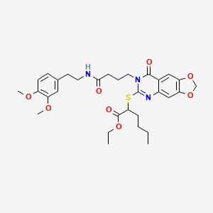 molecular formula C31H39N3O8S B2750264 Ethyl 2-((7-(4-((3,4-dimethoxyphenethyl)amino)-4-oxobutyl)-8-oxo-7,8-dihydro-[1,3]dioxolo[4,5-g]quinazolin-6-yl)thio)hexanoate CAS No. 688060-39-1