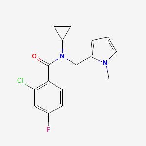 molecular formula C16H16ClFN2O B2750270 2-chloro-N-cyclopropyl-4-fluoro-N-((1-methyl-1H-pyrrol-2-yl)methyl)benzamide CAS No. 1286705-02-9