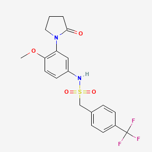 molecular formula C19H19F3N2O4S B2750289 N-[4-methoxy-3-(2-oxopyrrolidin-1-yl)phenyl]-1-[4-(trifluoromethyl)phenyl]methanesulfonamide CAS No. 1396847-23-6