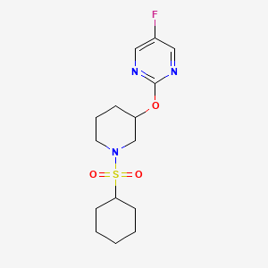 molecular formula C15H22FN3O3S B2750297 2-((1-(Cyclohexylsulfonyl)piperidin-3-yl)oxy)-5-fluoropyrimidine CAS No. 2034578-75-9