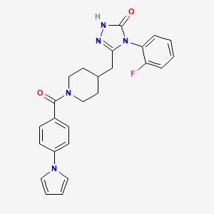 molecular formula C25H24FN5O2 B2750300 3-((1-(4-(1H-pyrrol-1-yl)benzoyl)piperidin-4-yl)methyl)-4-(2-fluorophenyl)-1H-1,2,4-triazol-5(4H)-one CAS No. 2034474-55-8