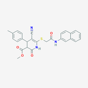 molecular formula C27H23N3O4S B2750330 methyl 5-cyano-4-(4-methylphenyl)-6-[2-(naphthalen-2-ylamino)-2-oxoethyl]sulfanyl-2-oxo-3,4-dihydro-1H-pyridine-3-carboxylate CAS No. 383894-23-3