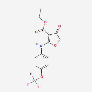 molecular formula C14H12F3NO5 B2750336 Ethyl 4-oxo-2-[4-(trifluoromethoxy)anilino]furan-3-carboxylate CAS No. 882322-01-2