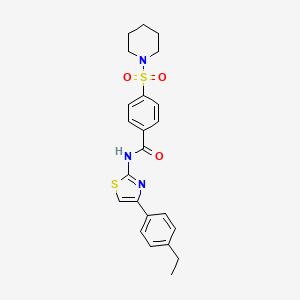 molecular formula C23H25N3O3S2 B2750338 (E)-N-(4-(4-ethylphenyl)thiazol-2(3H)-ylidene)-4-(piperidin-1-ylsulfonyl)benzamide CAS No. 313647-85-7