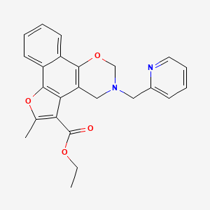 molecular formula C24H22N2O4 B2750356 ethyl 6-methyl-3-(pyridin-2-ylmethyl)-3,4-dihydro-2H-furo[3',2':3,4]naphtho[2,1-e][1,3]oxazine-5-carboxylate CAS No. 371123-96-5