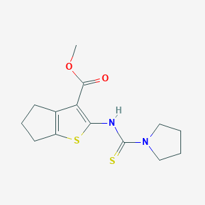 molecular formula C14H18N2O2S2 B275038 methyl 2-(pyrrolidine-1-carbothioylamino)-5,6-dihydro-4H-cyclopenta[b]thiophene-3-carboxylate 
