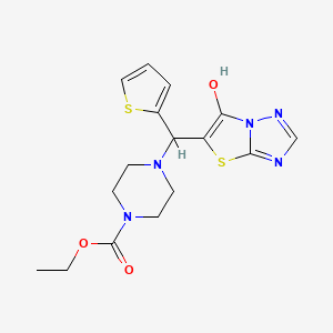 molecular formula C16H19N5O3S2 B2750381 乙酸4-((6-羟基噻唑啉[3,2-b][1,2,4]噻唑-5-基)(噻吩-2-基)甲基)哌嗪-1-甲酸乙酯 CAS No. 868220-99-9