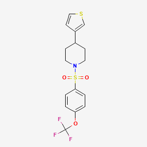 molecular formula C16H16F3NO3S2 B2750384 4-(噻吩-3-基)-1-((4-(三氟甲氧基)苯基)磺酰)哌啶 CAS No. 1396717-77-3