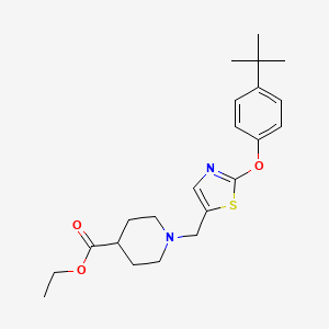 molecular formula C22H30N2O3S B2750386 乙酸1-({2-[4-(叔丁基)苯氧]-1,3-噻唑-5-基}甲基)-4-哌嗪甲酸乙酯 CAS No. 439097-03-7