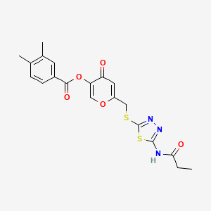 4-oxo-6-(((5-propionamido-1,3,4-thiadiazol-2-yl)thio)methyl)-4H-pyran-3-yl 3,4-dimethylbenzoate
