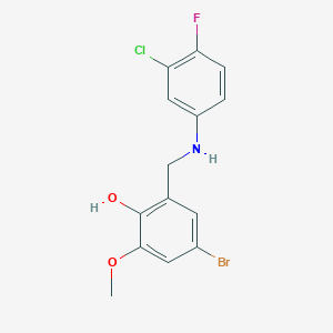molecular formula C14H12BrClFNO2 B2750407 4-Bromo-2-[(3-chloro-4-fluoroanilino)methyl]-6-methoxybenzenol CAS No. 329059-11-2