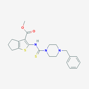 molecular formula C21H25N3O2S2 B275041 methyl 2-[(4-benzylpiperazine-1-carbothioyl)amino]-5,6-dihydro-4H-cyclopenta[b]thiophene-3-carboxylate 