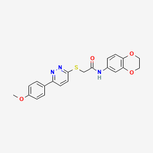 molecular formula C21H19N3O4S B2750425 N-(2,3-二氢-1,4-苯并二氧杂环-6-基)-2-[6-(4-甲氧基苯基)吡啶并-3-基]硫醇乙酰胺 CAS No. 872688-93-2