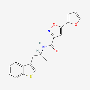 molecular formula C19H16N2O3S B2750428 N-[1-(1-benzothiophen-3-yl)propan-2-yl]-5-(furan-2-yl)-1,2-oxazole-3-carboxamide CAS No. 2097902-87-7