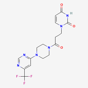 molecular formula C16H17F3N6O3 B2750432 1-(3-氧代-3-(4-(6-(三氟甲基)嘧啶-4-基)哌嗪-1-基)丙基)嘧啶-2,4(1H,3H)-二酮 CAS No. 2034600-09-2