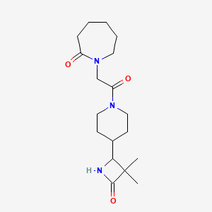 molecular formula C18H29N3O3 B2750442 1-[2-[4-(3,3-Dimethyl-4-oxoazetidin-2-yl)piperidin-1-yl]-2-oxoethyl]azepan-2-one CAS No. 1952904-40-3
