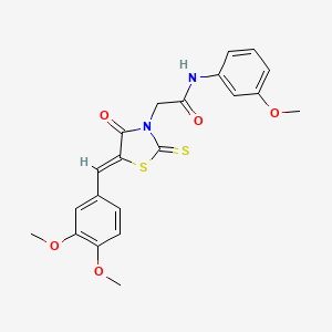 molecular formula C21H20N2O5S2 B2750447 (Z)-2-(5-(3,4-dimethoxybenzylidene)-4-oxo-2-thioxothiazolidin-3-yl)-N-(3-methoxyphenyl)acetamide CAS No. 681481-10-7