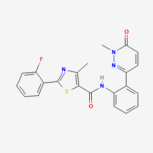 molecular formula C22H17FN4O2S B2750454 2-(2-fluorophenyl)-4-methyl-N-(2-(1-methyl-6-oxo-1,6-dihydropyridazin-3-yl)phenyl)thiazole-5-carboxamide CAS No. 1448034-33-0
