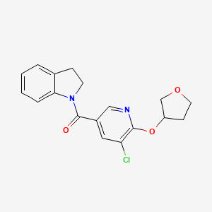 molecular formula C18H17ClN2O3 B2750461 (5-Chloro-6-((tetrahydrofuran-3-yl)oxy)pyridin-3-yl)(indolin-1-yl)methanone CAS No. 1903795-38-9