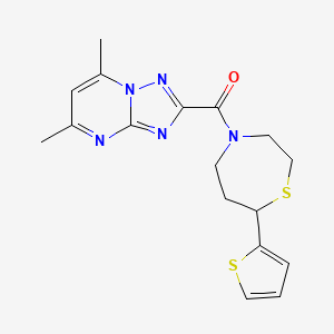 molecular formula C17H19N5OS2 B2750462 (5,7-Dimethyl-[1,2,4]triazolo[1,5-a]pyrimidin-2-yl)(7-(thiophen-2-yl)-1,4-thiazepan-4-yl)methanone CAS No. 1705513-43-4