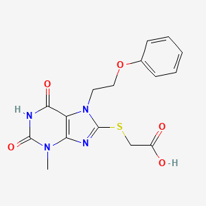 molecular formula C16H16N4O5S B2750468 2-[3-methyl-2,6-dioxo-7-(2-phenoxyethyl)purin-8-yl]sulfanylacetic Acid CAS No. 105522-64-3