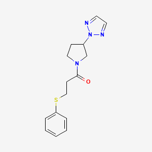 molecular formula C15H18N4OS B2750481 1-(3-(2H-1,2,3-triazol-2-yl)pyrrolidin-1-yl)-3-(phenylthio)propan-1-one CAS No. 2034490-03-2