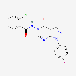 molecular formula C18H11ClFN5O2 B2750491 2-氯-N-(1-(4-氟苯基)-4-氧代-1H-吡唑并[3,4-d]嘧啶-5(4H)-基)苯甲酰胺 CAS No. 919865-34-2