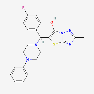 molecular formula C22H22FN5OS B2750502 5-((4-Fluorophenyl)(4-phenylpiperazin-1-yl)methyl)-2-methylthiazolo[3,2-b][1,2,4]triazol-6-ol CAS No. 851810-76-9