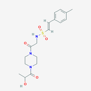 molecular formula C18H25N3O5S B2750506 (E)-N-[2-[4-(2-羟基丙酰)哌嗪-1-基]-2-氧代乙基]-2-(4-甲基苯基)乙烯磺酰胺 CAS No. 1798416-82-6