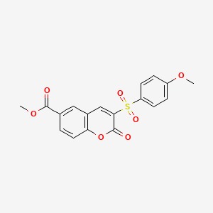 molecular formula C18H14O7S B2750517 甲酯-3-(4-甲氧基苯基)磺酰-2-氧代色苷-6-羧酸甲酯 CAS No. 892273-48-2