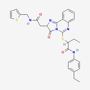 molecular formula C29H29N5O3S2 B2750528 N-(4-ethylphenyl)-2-{[3-oxo-2-({[(thiophen-2-yl)methyl]carbamoyl}methyl)-2H,3H-imidazo[1,2-c]quinazolin-5-yl]sulfanyl}butanamide CAS No. 1022787-55-8