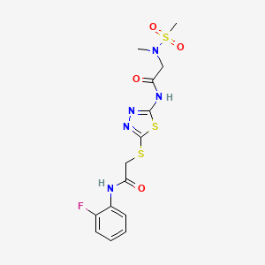 molecular formula C14H16FN5O4S3 B2750529 N-[5-({[(2-fluorophenyl)carbamoyl]methyl}sulfanyl)-1,3,4-thiadiazol-2-yl]-2-(N-methylmethanesulfonamido)acetamide CAS No. 1226432-11-6